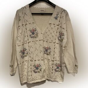 Jenny Vintage Cottage Floral Embroidery Button Up Cardigan